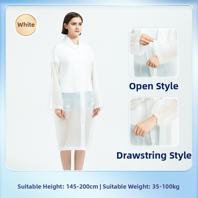 Žygio lietaus pončas iš EVA audinio, daugkartinis naudojimas suaugusiems, vienam asmeniui, ilgas ir nešiojamas, atsparus vandeniui su PE klijų sluoksniu (0.10 stores)