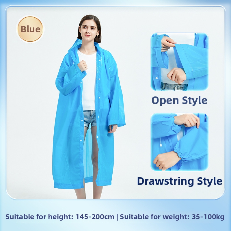 Žygio lietaus pončas iš EVA audinio, daugkartinis naudojimas suaugusiems, vienam asmeniui, ilgas ir nešiojamas, atsparus vandeniui su PE klijų sluoksniu (0.10 stores)