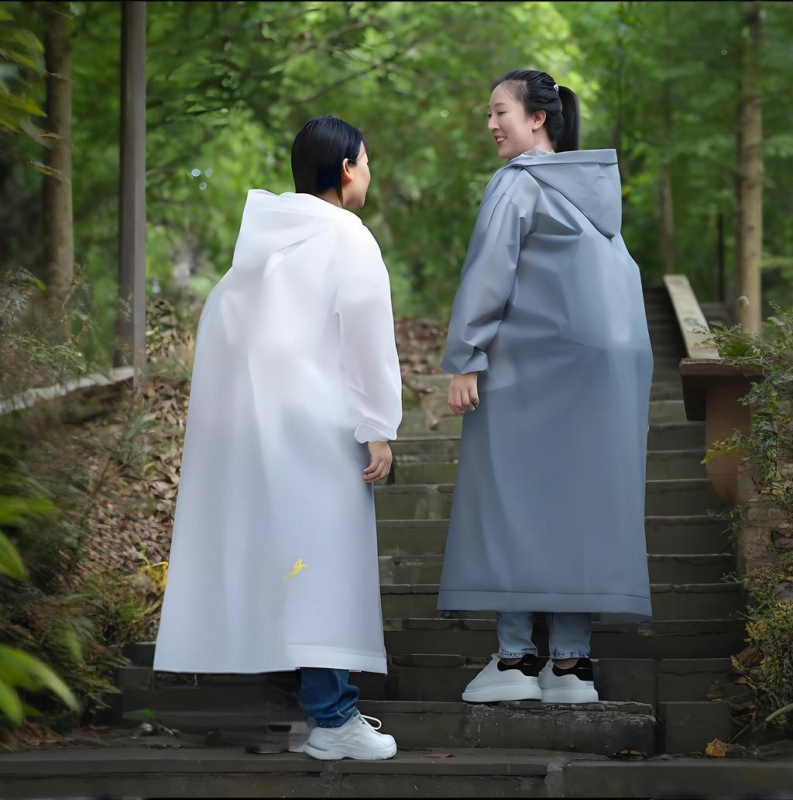 Unisex EVA lietaus pončas, matinė apdaila, 0.18 mm storis, daugkartiniam naudojimui, skirtas žygiams ir kelionėms