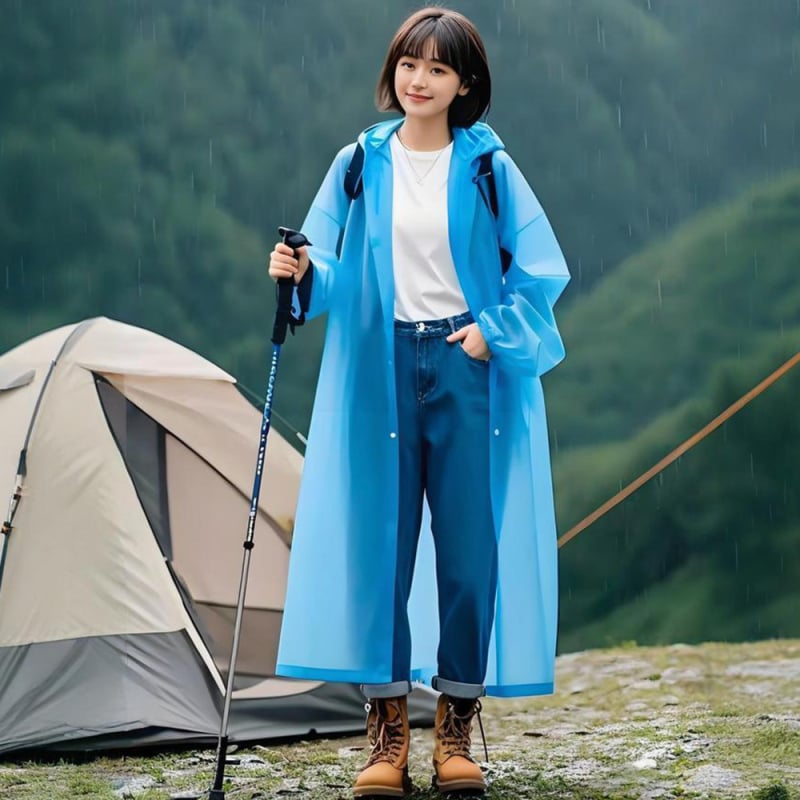 Unisex EVA lietaus pončas, matinė apdaila, 0.18 mm storis, daugkartiniam naudojimui, skirtas žygiams ir kelionėms