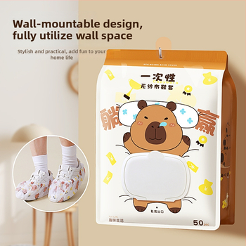 Vienkartiniai avalynės užklotai iš neaudinio medžiagos su kapibara raštu, elastinis žiedas ir tempimo raištis, namų naudojimui, įprastas storis