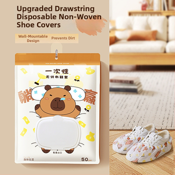 Vienkartiniai avalynės užklotai iš neaudinio medžiagos su kapibara raštu, elastinis žiedas ir tempimo raištis, namų naudojimui, įprastas storis