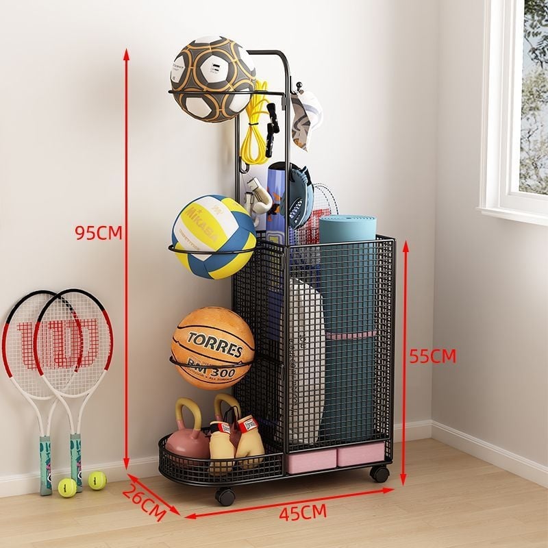 Вътрешен стелаж за съхранение на топки за баскетбол, волейбол и бадминтон