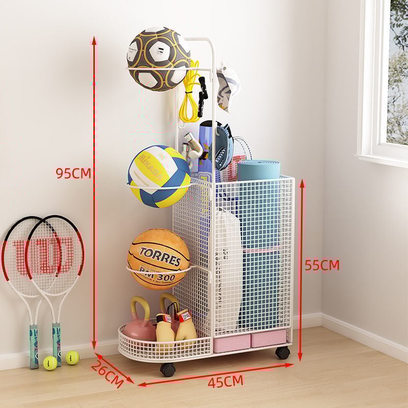 Вътрешен стелаж за съхранение на топки за баскетбол, волейбол и бадминтон