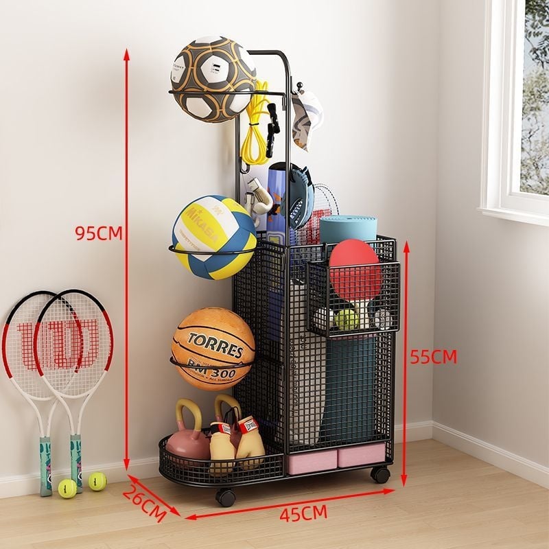 Вътрешен стелаж за съхранение на топки за баскетбол, волейбол и бадминтон