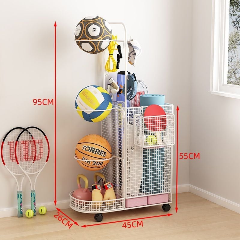 Вътрешен стелаж за съхранение на топки за баскетбол, волейбол и бадминтон