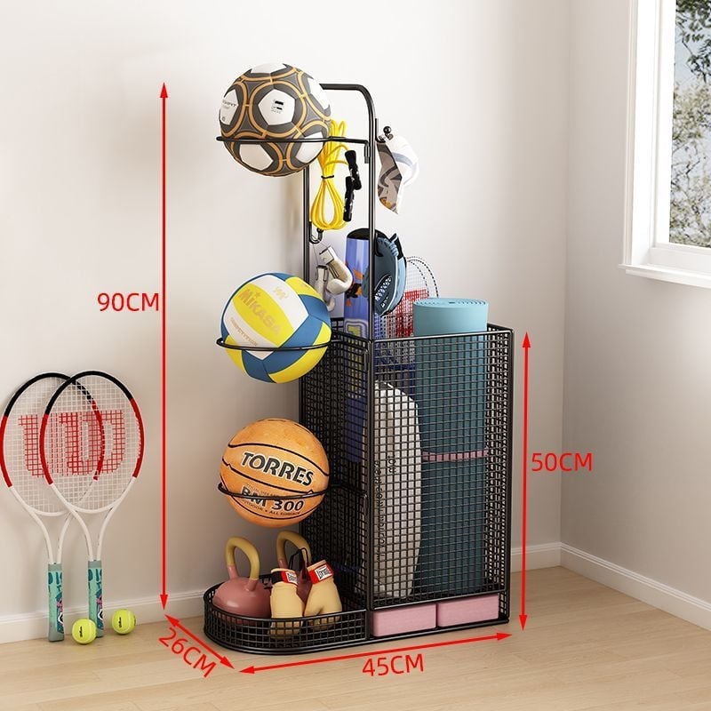 Вътрешен стелаж за съхранение на топки за баскетбол, волейбол и бадминтон
