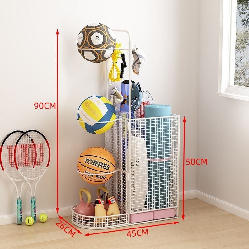 Вътрешен стелаж за съхранение на топки за баскетбол, волейбол и бадминтон