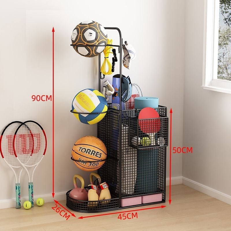 Вътрешен стелаж за съхранение на топки за баскетбол, волейбол и бадминтон