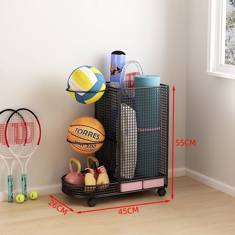 Вътрешен стелаж за съхранение на топки за баскетбол, волейбол и бадминтон
