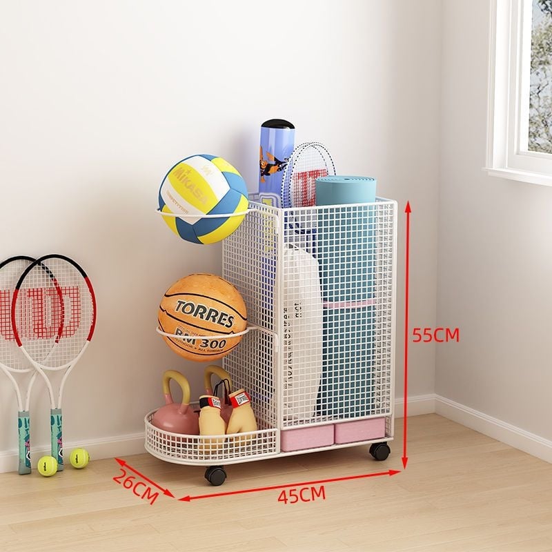 Вътрешен стелаж за съхранение на топки за баскетбол, волейбол и бадминтон
