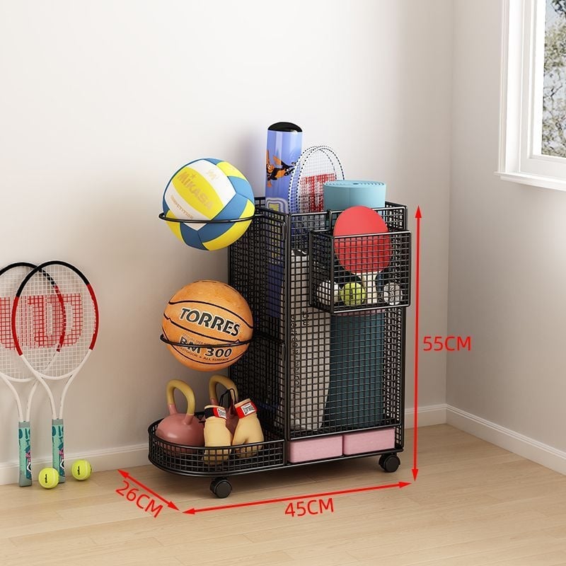 Вътрешен стелаж за съхранение на топки за баскетбол, волейбол и бадминтон