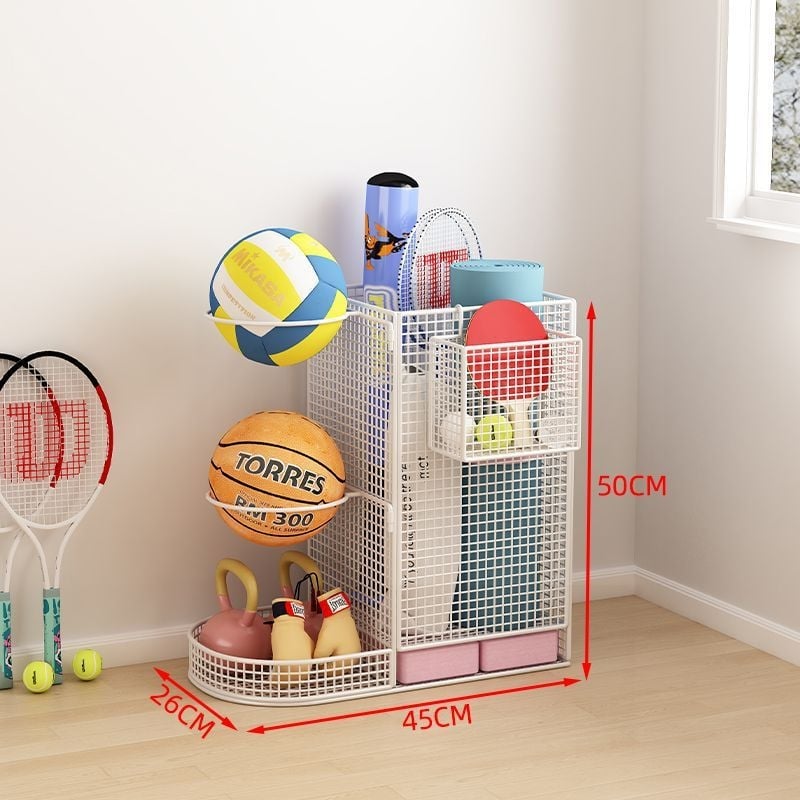 Вътрешен стелаж за съхранение на топки за баскетбол, волейбол и бадминтон