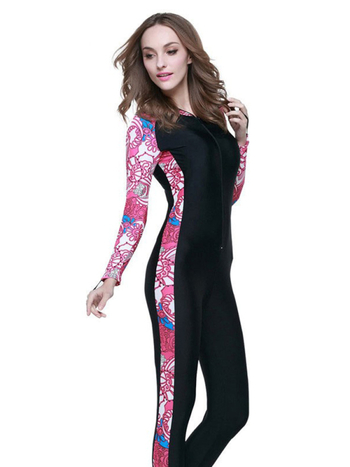 Sbart vientisas plaukimo kombinezonas su gobtuvu saulės apsaugai ir medūzų apsaugai - greitai džiūsta, 82% nailonas / 18% spandeksas, gėlių raštas, suaugusiųjų unisex