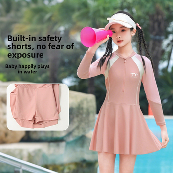 Ολόσωμο μαγιό για κορίτσια με μακριά μανίκια, γρήγορο στέγνωμα, υψηλή μέση, μαξιλάρι στήθους (νάιλον 82% / σπαντέξ 18%)