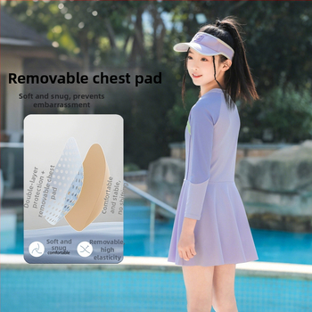 Ολόσωμο μαγιό για κορίτσια με μακριά μανίκια, γρήγορο στέγνωμα, υψηλή μέση, μαξιλάρι στήθους (νάιλον 82% / σπαντέξ 18%)