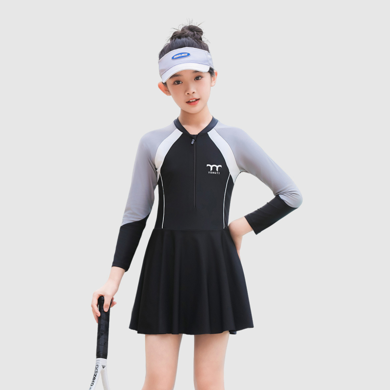 Ολόσωμο μαγιό για κορίτσια με μακριά μανίκια, γρήγορο στέγνωμα, υψηλή μέση, μαξιλάρι στήθους (νάιλον 82% / σπαντέξ 18%)