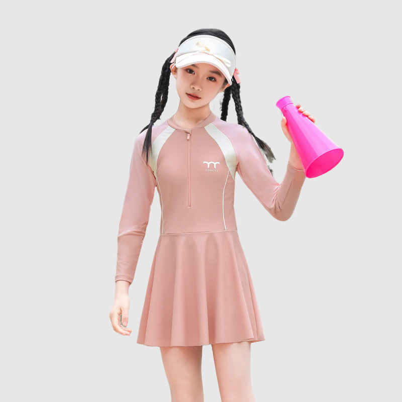 Ολόσωμο μαγιό για κορίτσια με μακριά μανίκια, γρήγορο στέγνωμα, υψηλή μέση, μαξιλάρι στήθους (νάιλον 82% / σπαντέξ 18%)