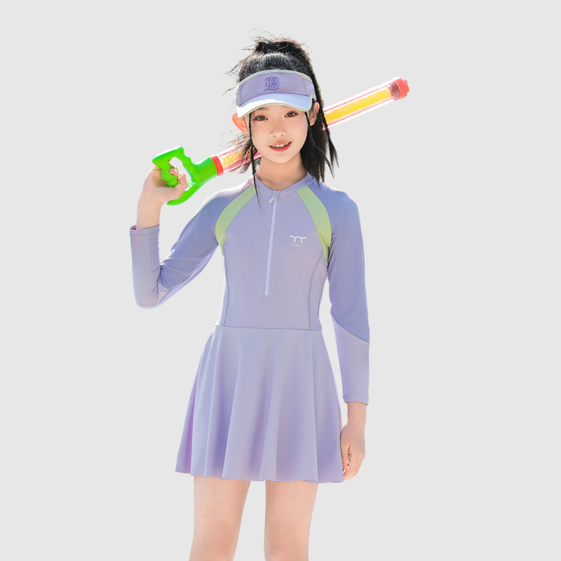 Ολόσωμο μαγιό για κορίτσια με μακριά μανίκια, γρήγορο στέγνωμα, υψηλή μέση, μαξιλάρι στήθους (νάιλον 82% / σπαντέξ 18%)