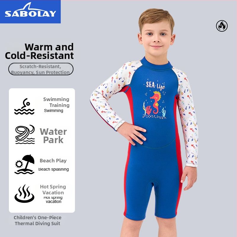Vaikų viengubas neopreninis kombinezonas, 2,5 mm SCR neoprenas, palaiko šilumą, karikatūros raštas