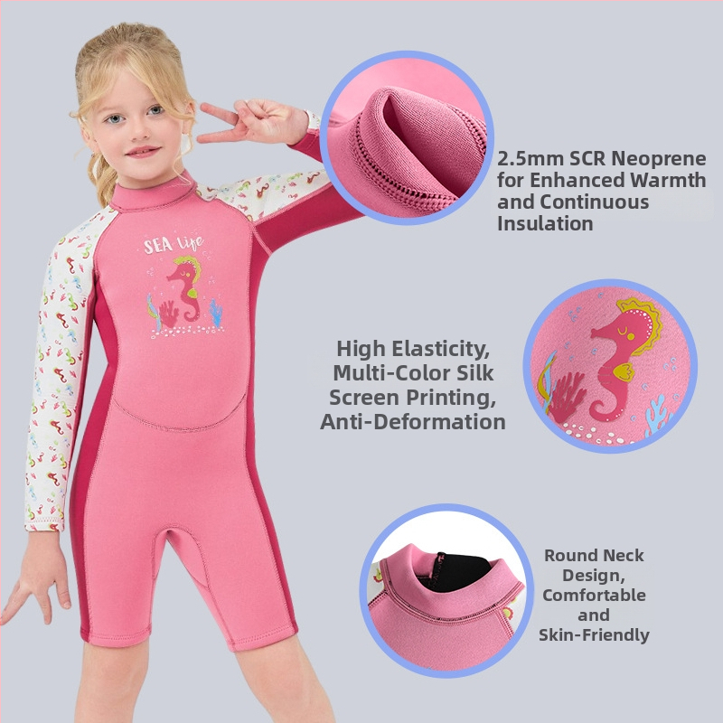 Vaikų viengubas neopreninis kombinezonas, 2,5 mm SCR neoprenas, palaiko šilumą, karikatūros raštas