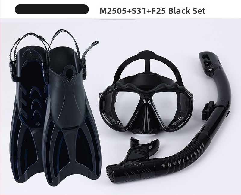 Snorkelkomplekt: finsid, kuiv snorkel ja sukeldumismask; Materjal: PP, TPR, POM; Bränd: Asy; Sobib täiskasvanutele ja lastele