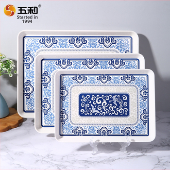 Melamininis kvadratinis arbatos padėklas naujame Kinų stiliuje, su įvairiais raštais, spausdintu logotipu ir galimybe pritaikyti.