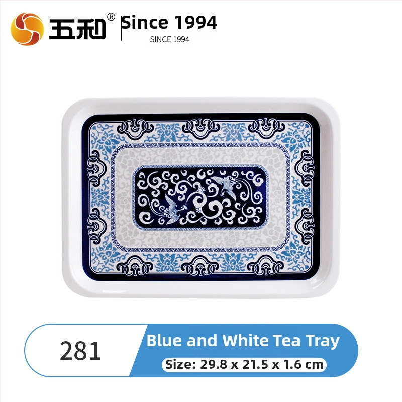 Melamininis kvadratinis arbatos padėklas naujame Kinų stiliuje, su įvairiais raštais, spausdintu logotipu ir galimybe pritaikyti.