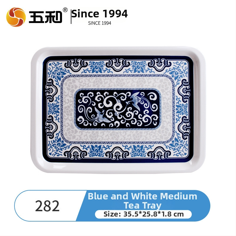 Melamininis kvadratinis arbatos padėklas naujame Kinų stiliuje, su įvairiais raštais, spausdintu logotipu ir galimybe pritaikyti.