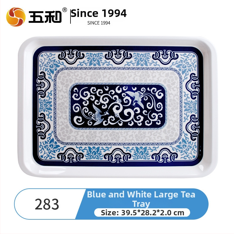 Melamininis kvadratinis arbatos padėklas naujame Kinų stiliuje, su įvairiais raštais, spausdintu logotipu ir galimybe pritaikyti.