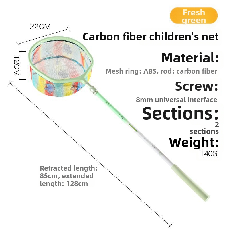 Vaikų žvejybos tinklas su anglies teleskopine lazda, sulankstomas tinklas su smulkiu tinkleliu mažoms žuvims, krevetėms, drugeliams ir vabzdžiams