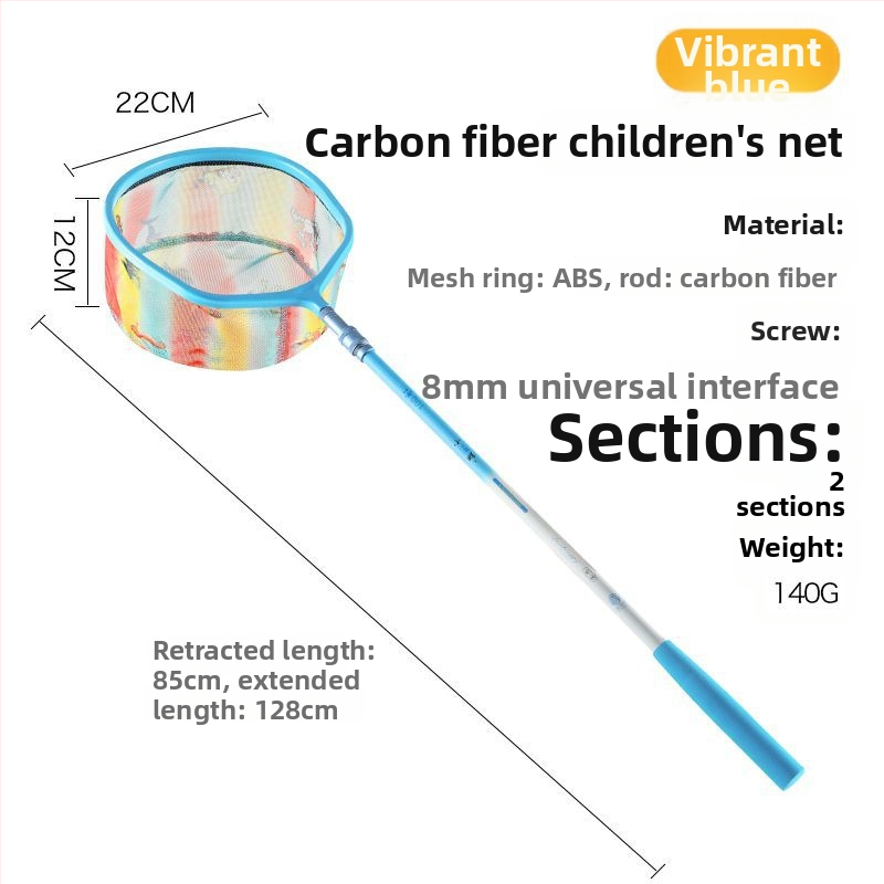 Vaikų žvejybos tinklas su anglies teleskopine lazda, sulankstomas tinklas su smulkiu tinkleliu mažoms žuvims, krevetėms, drugeliams ir vabzdžiams