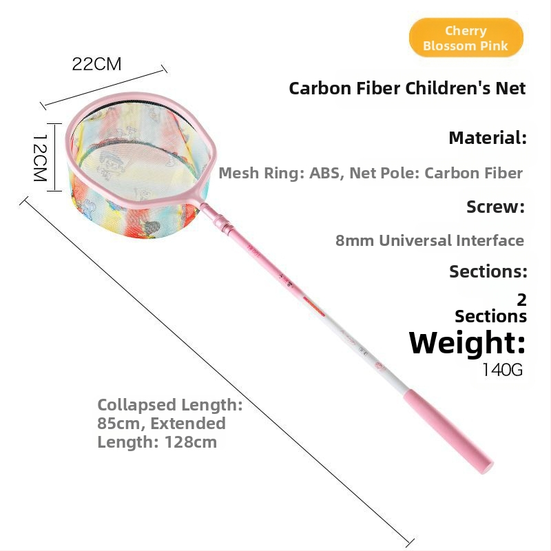 Vaikų žvejybos tinklas su anglies teleskopine lazda, sulankstomas tinklas su smulkiu tinkleliu mažoms žuvims, krevetėms, drugeliams ir vabzdžiams