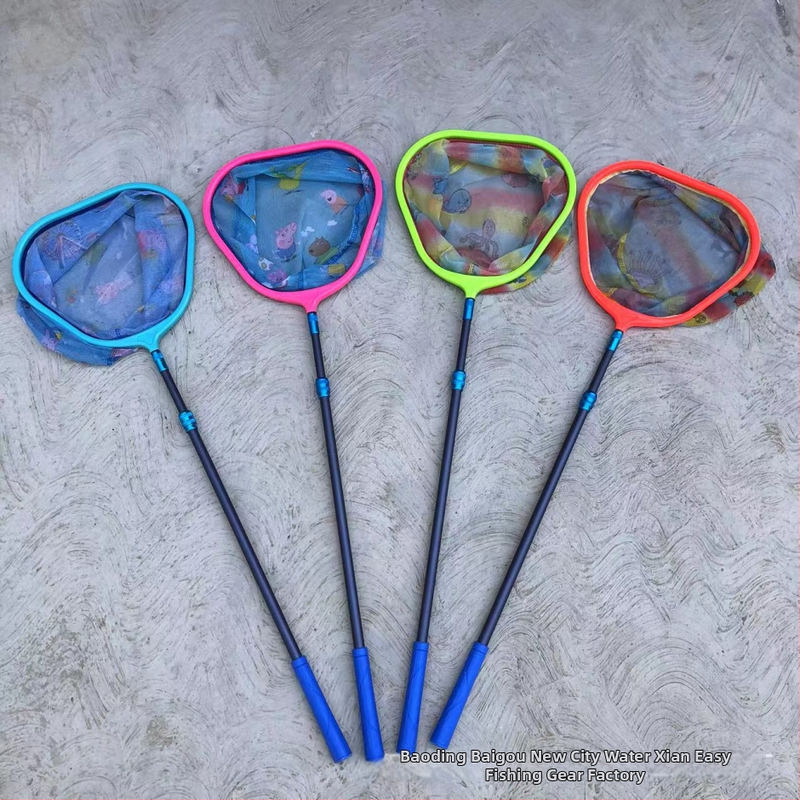 Vaikų teleskopinis nerūdijančio plieno žvejybos tinklo komplektas kemptingui (tinklelio gylis 14 cm, plonas tinklelis, reguliuojamas strypas)