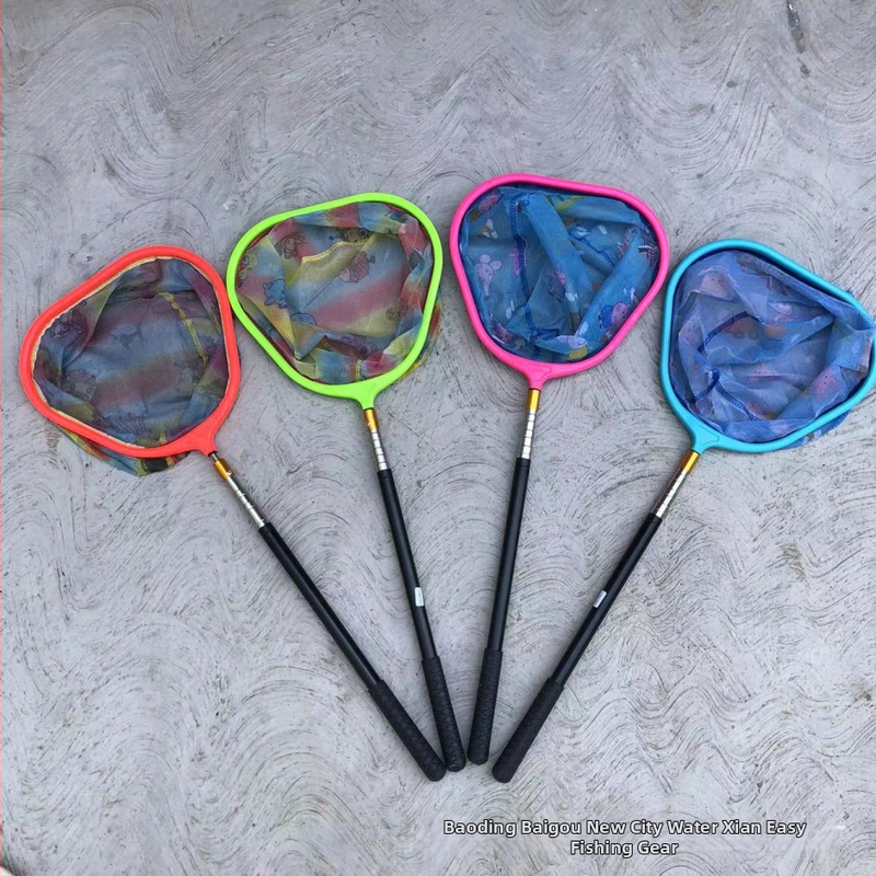 Bērnu teleskopiskais nerūsējošā tērauda makšķerēšanas tīklu komplekts kempingam (tīkla dziļums 14 cm, smalks režģis, regulējams)