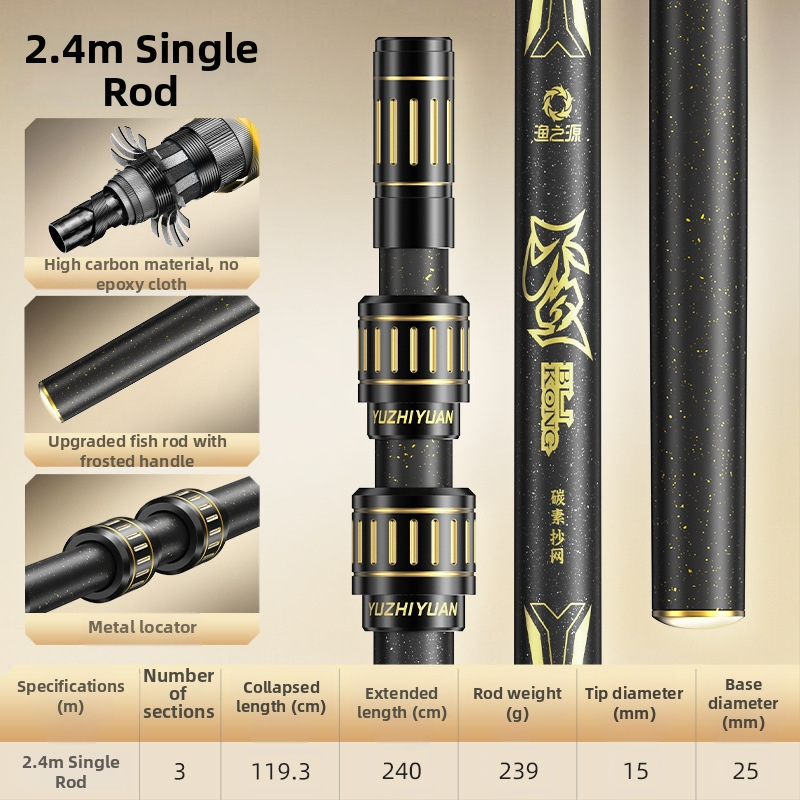 Kalastusvõrgu varras teleskoopvarrega, suur võrgukott, tugevdatud süsinikkiust konstruktsioon