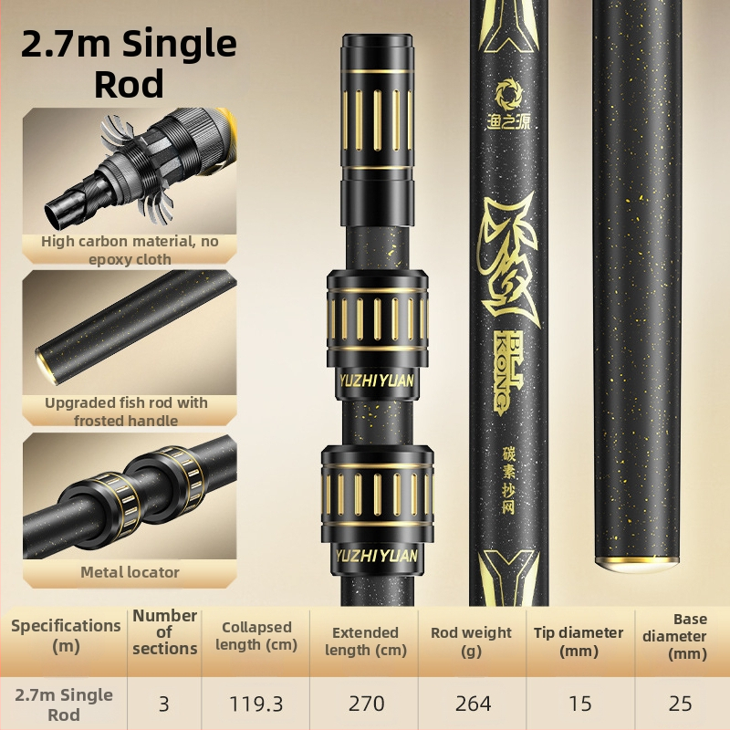 Kalastusvõrgu varras teleskoopvarrega, suur võrgukott, tugevdatud süsinikkiust konstruktsioon