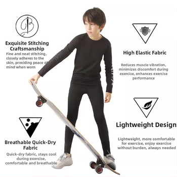 Vaikų sportinis komplektas — greitai džiūstantis, kvėpuojantis, ultralengvas milk silk audinys su 8% spandekso; ilgos rankovės, apvalus kaklas; rudens drabužiai berniukams