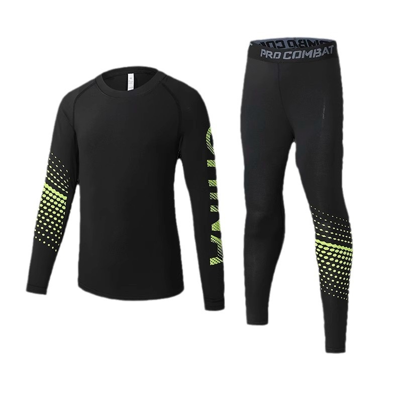 Laste sportlik komplekt — kiire kuivatav, hingav, ülikerge milk silk kangas 8% spandexiga; pikad varrukad, ümmargune kaelus; sügiseseks poistele