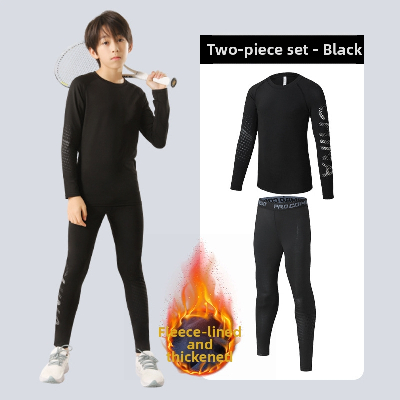 Vaikų sportinis komplektas — greitai džiūstantis, kvėpuojantis, ultralengvas milk silk audinys su 8% spandekso; ilgos rankovės, apvalus kaklas; rudens drabužiai berniukams