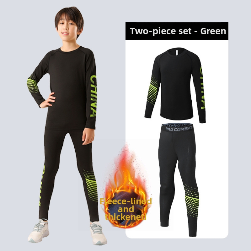 Vaikų sportinis komplektas — greitai džiūstantis, kvėpuojantis, ultralengvas milk silk audinys su 8% spandekso; ilgos rankovės, apvalus kaklas; rudens drabužiai berniukams