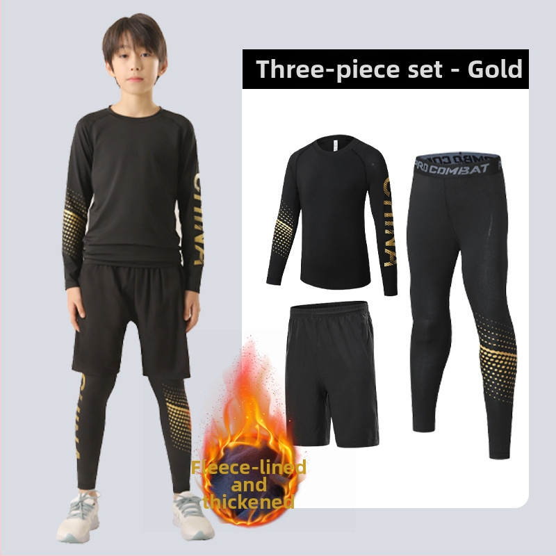 Vaikų sportinis komplektas — greitai džiūstantis, kvėpuojantis, ultralengvas milk silk audinys su 8% spandekso; ilgos rankovės, apvalus kaklas; rudens drabužiai berniukams