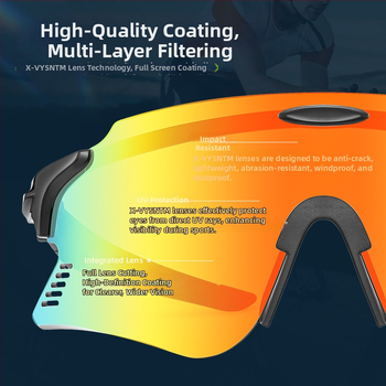 Dviračio akiniai su pilno rėmo dizainu, vėjo atsparūs, keičiamomis lęšimis — Modelis ZM99007-1, PC medžiaga