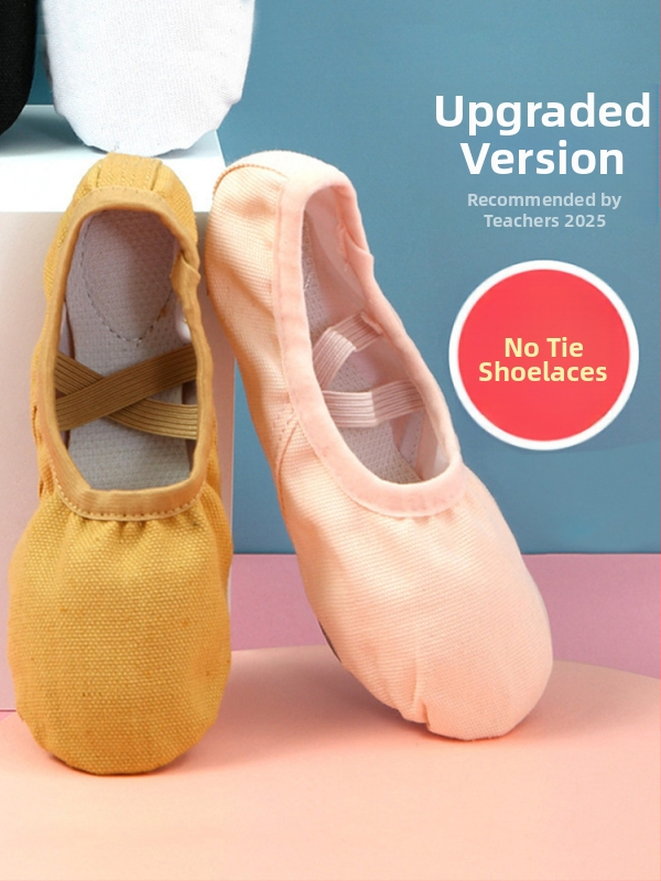 Tančné topánky pre deti – baletné topánky s plátenným horným dielom, podrážka z umelej kože, priedušné, ľahké, rýchloschnúce