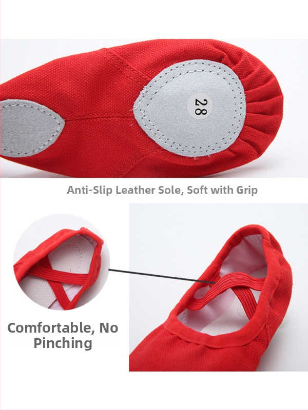 Tančné topánky pre deti – baletné topánky s plátenným horným dielom, podrážka z umelej kože, priedušné, ľahké, rýchloschnúce