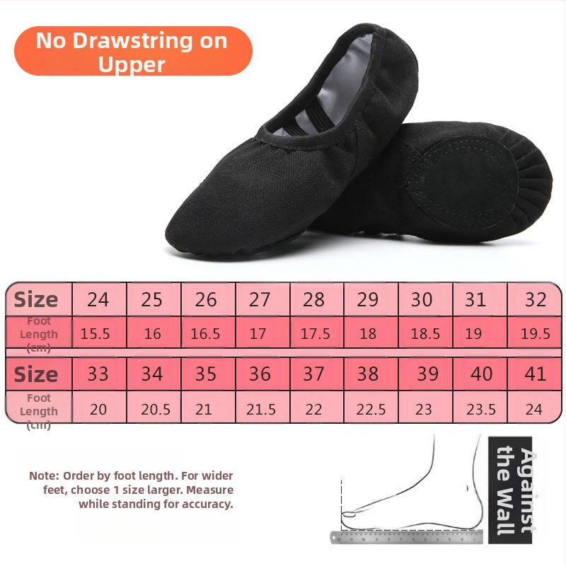 Tančné topánky pre deti – baletné topánky s plátenným horným dielom, podrážka z umelej kože, priedušné, ľahké, rýchloschnúce