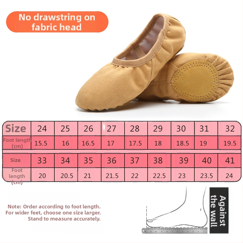 Tančné topánky pre deti – baletné topánky s plátenným horným dielom, podrážka z umelej kože, priedušné, ľahké, rýchloschnúce