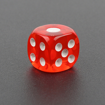 Akrylo kauliukai su apvalintais kampais, šešios pusės; dėžutėje 10000 vienetų; tinkami stalo žaidimams ir kortoms.