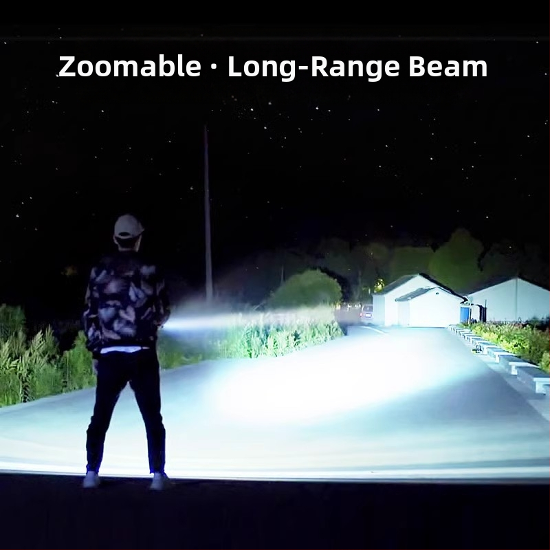 Prijenosna LED baterijska svjetiljka, aluminijsko tijelo, domet 200–500 m, velik kapacitet litijske baterije
