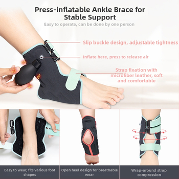 Kulkšnies sąnario įtvaras su pripučiamu oro pagalvėliu reabilitacijai – kvėpuojantis poliesterio pluoštas, reguliuojama parama